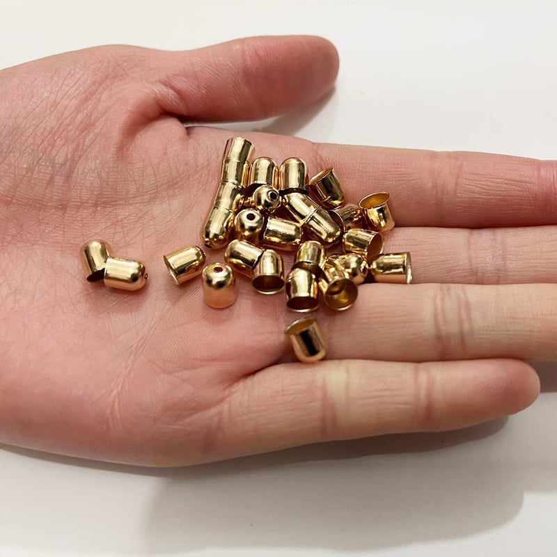 zhiteng 50pcs Tassel Caps Charms Crimps End Beads Caps Leather Cords Buckle Tip (6x7mm, KC Gold Plated) - Image 2